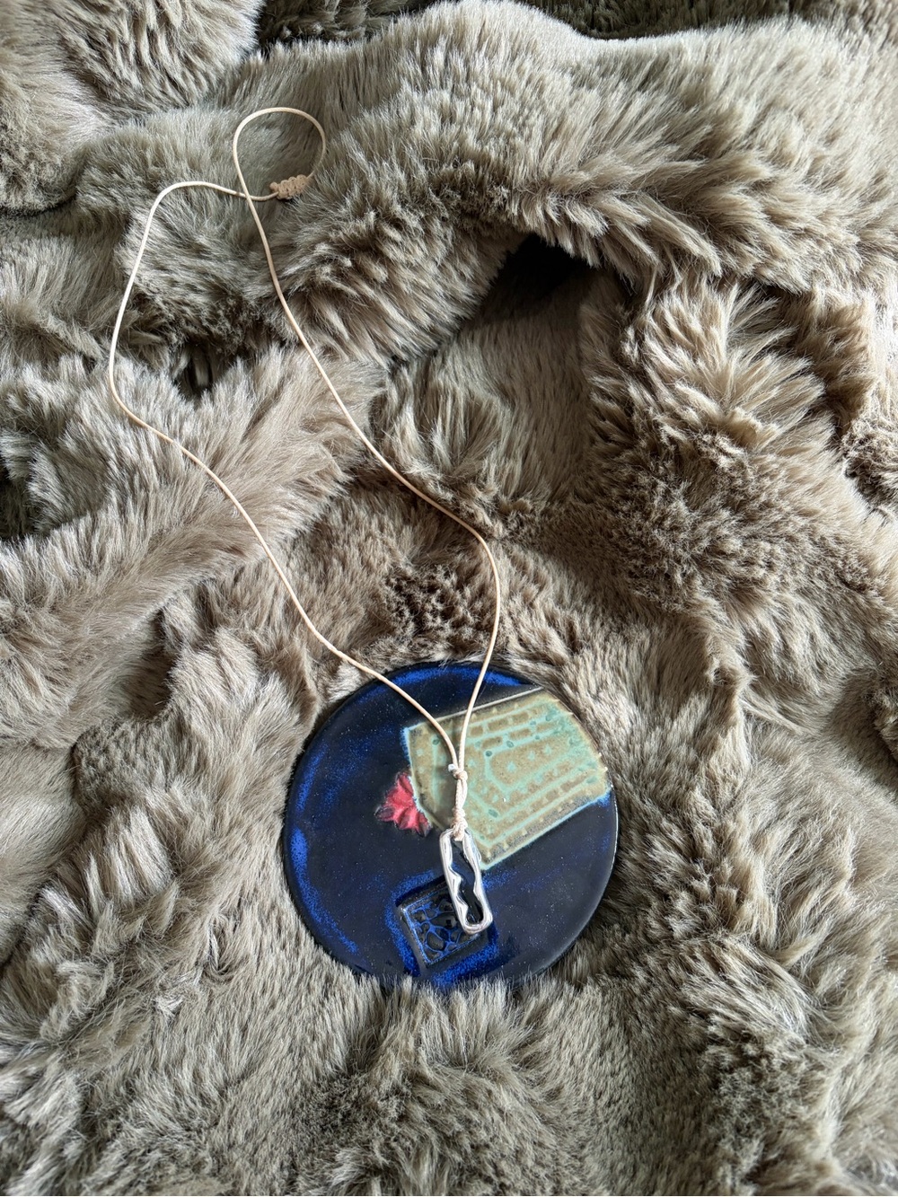 Mango Abstract Silver Pendant Necklace - Natural Cord Boho Style